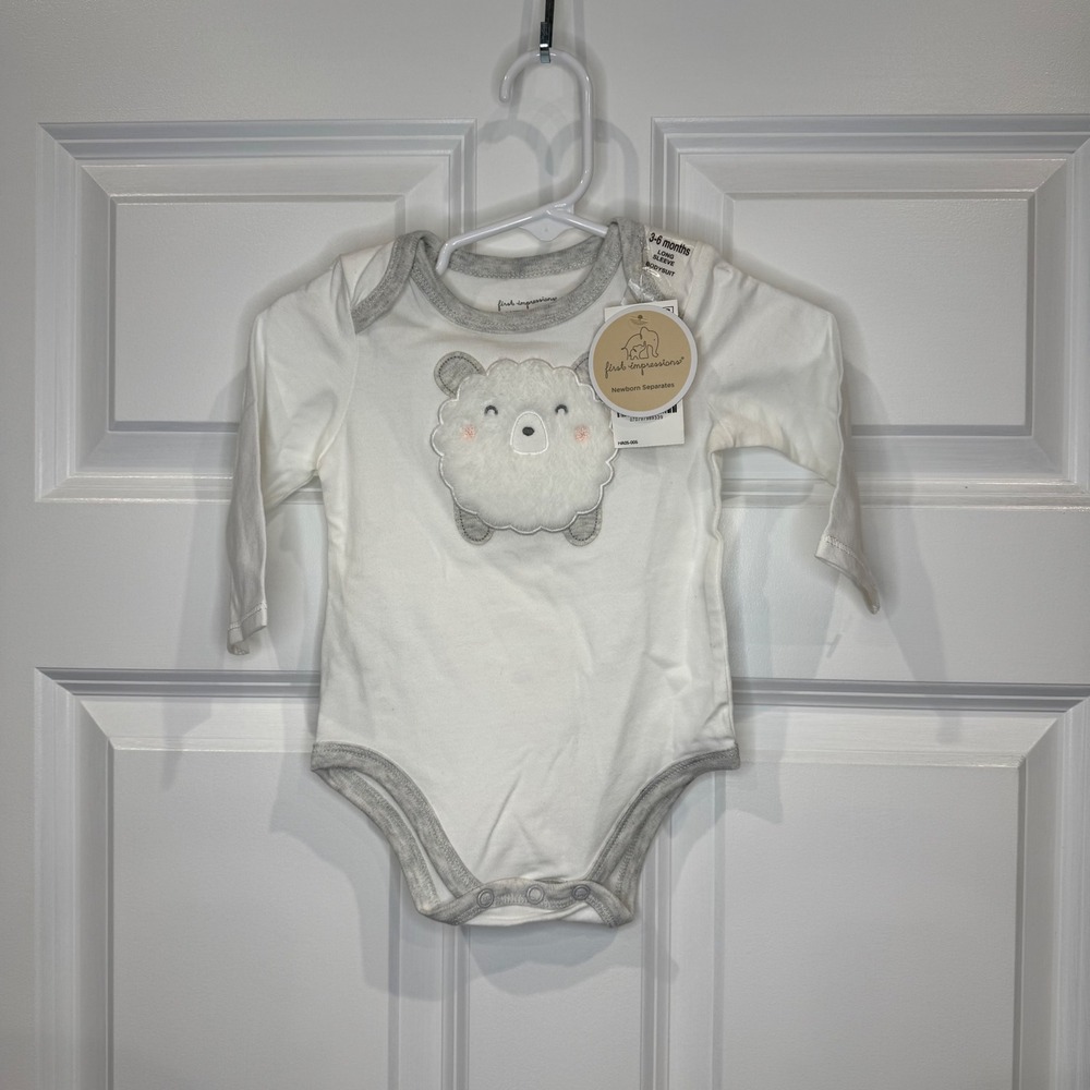 First Impressions Baby Girls White Sheep‎ Long Sleeve Bodysuit Size 3-6 Months